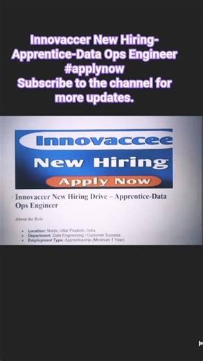 Innovaccer Hiring 2025🔥 Apprentice Data Ops Engineer🚀 #job #jobsearch #freshers #shorts #trending