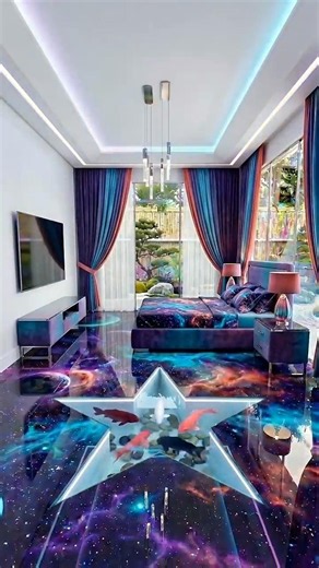 Galaxy Epoxy Floor With Hidden Aquarium Transformation 14 #interiordesign #aquarium #shorts #viral
