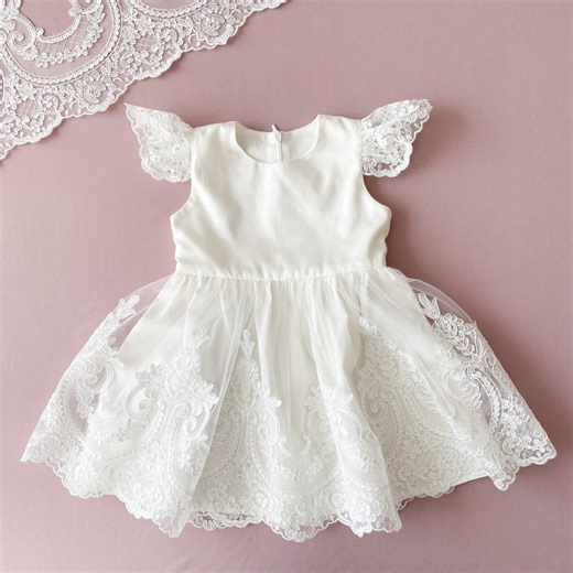 Ivory Lace Baptism Dress for Baby Girl, Cotton Christening Gown Toddler Blessing Outfit - Etsy