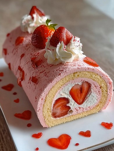 Sweetheart Strawberry Roll Cake Ingredients: ¾ cup (90 g) all-purpose flour 1 teaspoon baking powder ¼ teaspoon salt Recipe in First Coʍmеոτ 👇 Enjoy ❤️👇👇👇 | Fantastic Recipes