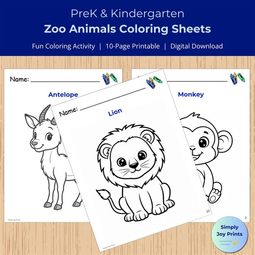 Zoo Animals Coloring Pages | 35-page Printable Coloring Book for Kids | Preschool, Prek & Kindergarten PDF - Etsy
