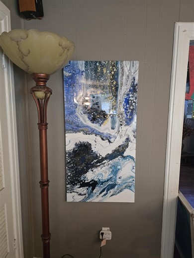 Large 48" X 24" Abstract/epoxy Canvas Painting "the Sea" - Etsy