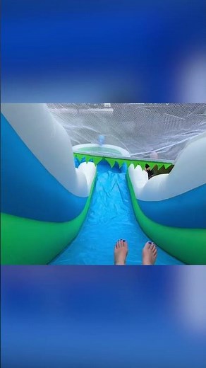 Diving into a GIANT BLUE Lagoon! Inflatable Water Slide Review#ozis #Water slide