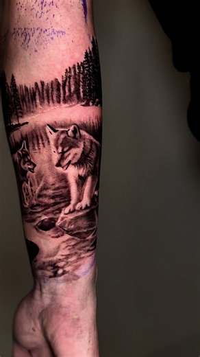 3 wolf pups added to this healed wolf #floridatattooartist #tampatattoo #wolf #tampa