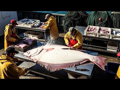 Giant Flatfish Production Process 🐟 How Fishermen Handle Massive Catches at Sea (Full Process)