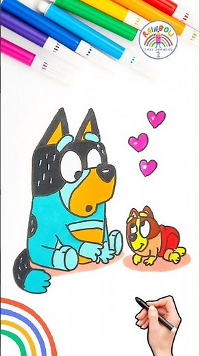 How to Draw Bluey | Draw Bluey Baby Bingo and Bandit 🌈 🐶 #bluey #forkids #shorts #baby #love