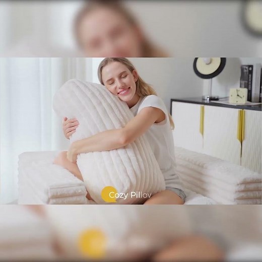 MAXYOYO Giant Bean Bag Chair – Striped Faux Fur Upholstered Floor Sofa with Pillows & Armrests