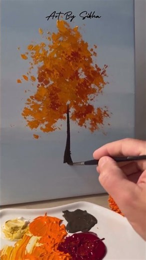 The Easiest Way to Paint a Beautiful Autumn Tree 🍂🎨 #shorts #satisfyingvideo