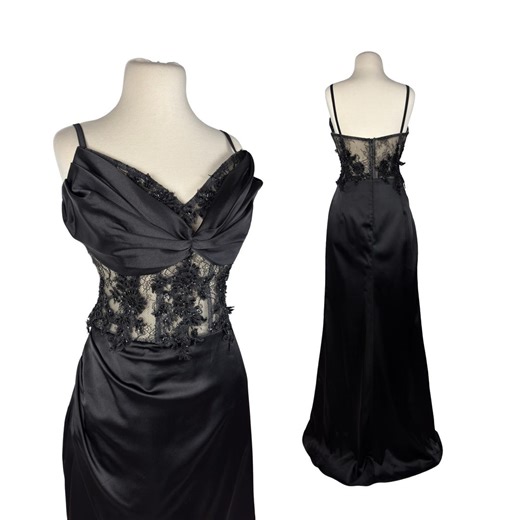 Vintage Black Satin Lace Corset Evening Gown – Gothic Formal Prom Dress - Etsy