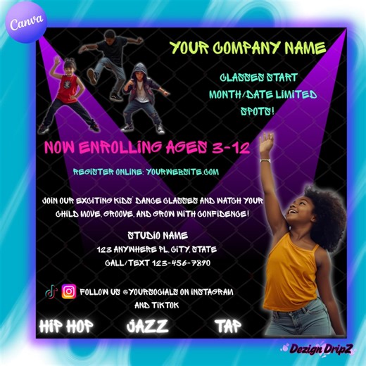 Kids Dance Class Flyer Template: Ballet & Hip-hop Promo (editable Canva, Instant Download) - Etsy