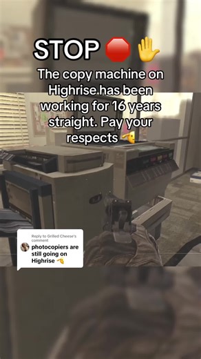 Replying to @Grilled Cheese Pay your respects to the copier machine on Highrise fellas. This thing has been putting in solid work for 16 years straight. #MW2 #cod #modernwarfare2 #xbox #callofduty