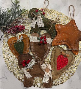 6 Primitive Ornaments — Horse, Heart, Star • Coffee Cinnamon-dyed Folk Art Decor - Etsy