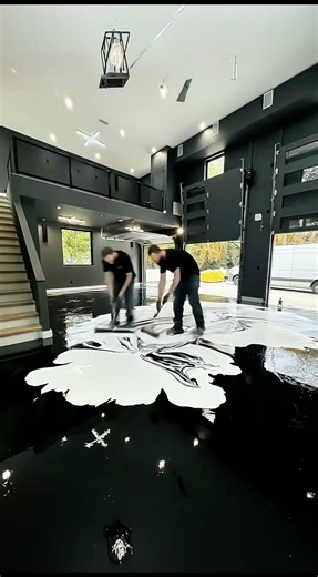 Black Epoxy Floor with White Cloud Patterns..😮😮 #shorts #short
