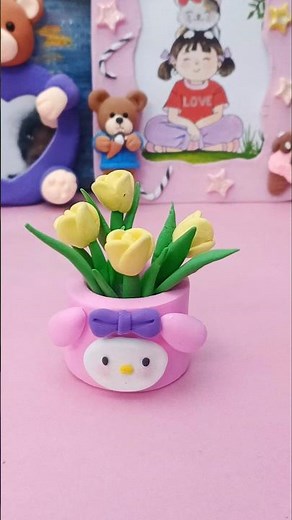 Cute Tulip Flower Pot 🌷 | Mini Clay Pot Craft | Aesthetic Clay Art Idea