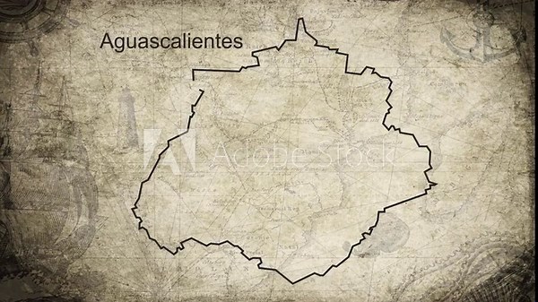 Aguascalientes map drawn on a cartography background sheet of paper