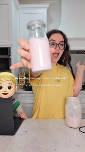 Homemade danimals!!! Full recipe👇🏻 Ingredients: *1/2 pound strawberries, washed and leaves off *1 cup whole fat Greek yogurt *3/4 cup milk *1-2 tbsp maple syrup (optional) Method: combine all ingredients with a blender or immersion blender and enjoy. Pour into a cup or for the ✨full effect✨ put them into cute little bottles Let me know if you guys try this one and what you think! Homestead mama | homemaker | home cook | food from scratch | cooking #homesteadmama #homemaker #homecook #foodfroms