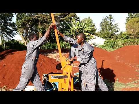 Making SOIL interlocking blocks with OKOLEA making machine. You can make 400-500 Blocks a day