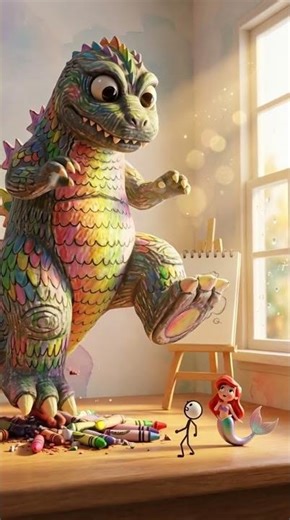 Stick Figure vs Tiny Mermaid 😂🧜‍♀️ Crayon Monster Chaos! #Shorts #mermaid #stickman