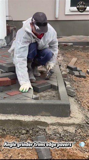 Herringbone Paver Pathway Marked and Cut 🧱 #Paving #Landscaping #Hardscape