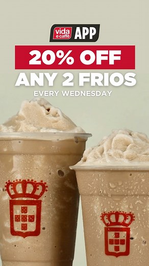 ‼️New vida app deal ‼️ We have refreshed our vida app deals in time for spring. Order any 2 Frios or FrioShakes on Wednesdays and you will enjoy 20% off. Exclusively to vida app users. #lifeandfrios #friowednesdays | vida e caffè