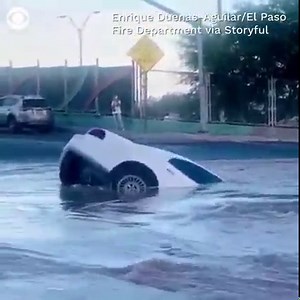 SINKHOLE RESCUE: A woman in El Paso was rescued from her car on Tuesday moments before it was swallowed up by a sinkhole. https://www.cbsnews.com/news/sinkhole-swallows-car-woman-rescued-el-paso/ | CBS News