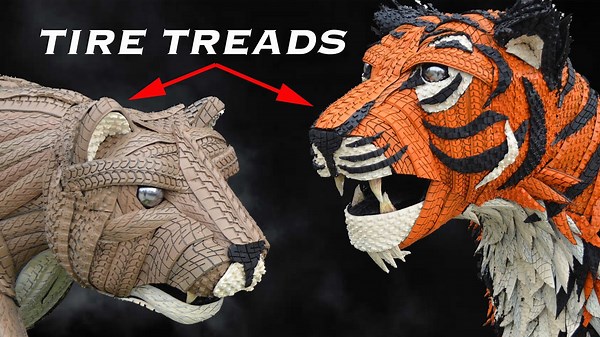 Sculptures Made From TIRE TREADS! Carving & Sculpting (condensed footage version)