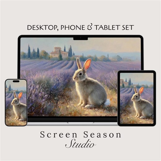 Lavender Rabbit Desktop Wallpaper Bundle | Spring Bunny Phone Background | iPad Lock Screen | Digital Download - Etsy