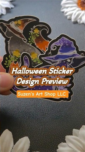 Halloween Cat Sticker Preview // Drawing Witch Cats #suzensartshop