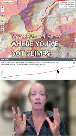 CalTopo on Instagram: "Did you know the profile graph is interactive? 📈 Available on the web and mobile app, the profile tool shows how the elevation changes along your route. Slide the cursor or your finger along the graph to see exactly where you are on the map plus the elevation, cumulative gain and loss, and more at that point. This clip from our recent Backcountry Trip Planning webinar shows how it works and why it’s such a powerful way to learn about terrain before you head out. Want the 