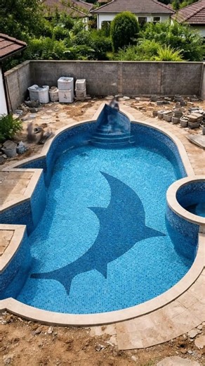 Shark Shaped Swimming Pool Build 🦈 | Amazing Creative Pool Design #shorts