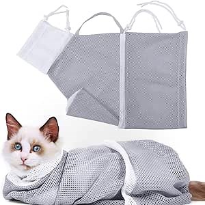Cat Bathing Bag Adjustable Cat Grooming Net Bag Anti-Bite & Anti-Scratch Cat Breathable Restraint Bag for Shower Cleaning Nail Trimming Injection (Grey)