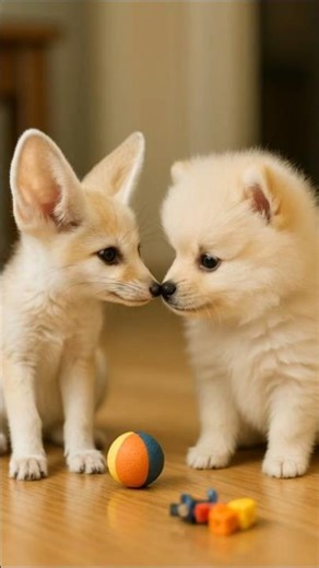 A Puppy and a Baby Fox Growl Softly While Sniffing Each Other 🐶🦊 Friendship Begins #cuteanimals