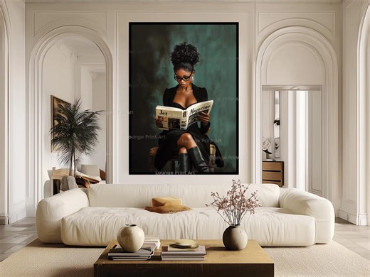 Black Woman Reading Magazine Art – Elegant Boss Lady Portrait (digital Print) - Etsy