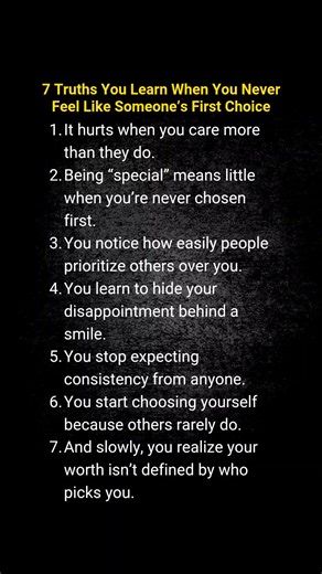 Nothing stings like realizing you were never someone’s first choice. The truth about feeling like an option, not a priority When you care more than they do, it changes you. You start hiding your disappointment, lowering your expectations, and pretending it doesn’t hurt when people choose everyone else before you. But over time, something shifts. You stop waiting for consistency that never comes. You begin choosing yourself because no one else ever did. And eventually, you learn the most importan