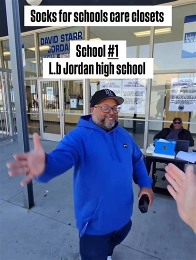 The Hood santa on Instagram: "Today we visited two high schools to drop off a few thousand pairs of socks for their school care closets. Any student can walk into the care closet and ask for clothing essentials, and the teachers who run the program provide what they need — no questions asked. Today we served: • Jordan High School • Centennial High School Socks for School Care Closets 🧦 Small essentials. Big impact on a kids day. God bless our teachers 🙏🏽 #LongBeach #Compton ItTakesUsToSaveUs"