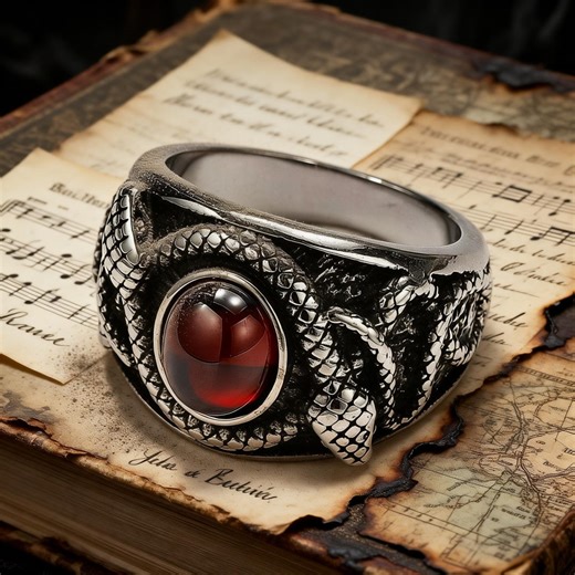 Vintage Coiled Snake Ring With Natural Stone Inlay / Unisex / Titanium Jewelry Gift - Etsy