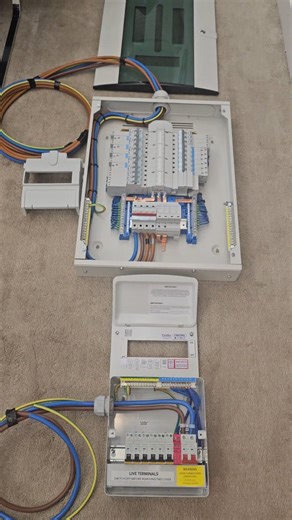 A standard domestic consumer unit with Cooker, sockets down, sockets up, boiler, lights up, lights down. Vs An 8 Bedroom HMO consumer unit, being a HMO additional new regulations apply with AFDD's for all circuits with socket outlets. 4 x 40a RCBO's for electric showers 2 x 32a AFDD's for electric ovens 1 x 32a AFDD in 4mm for kitchen ring main 8 x 20a AFDD's in 4mm radial socket circuits, 1 x 20a AFDD in 4mm for hallway/landing sockets (service circuit) 1 x 16a RCBO radial for boiler circuit 1 