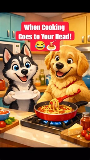 When Cooking Goes to Your Head! 😂🍝 #shorts #cute #dogshorts #animation