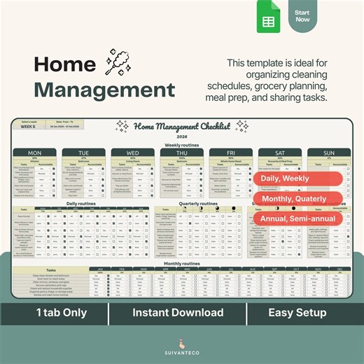 Cleaning & Chore Checklist Template for Google Sheets | Household Organizer - Etsy