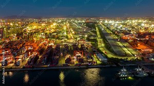 Time lapse Shipyard Cargo Container Sea Port Freight forwarding service logistics and transportation. International Shipping Depot Custom Port for import export trade Transport Business