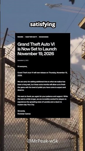 Grand Theft Auto VI is Now Set to Launch November 19, 2026 #gta6 #shorts #gta6trailer