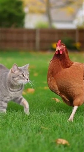 “Cat vs Hen Reaction 😳🐱🐔 | The Funniest Backyard Face-Off!”
