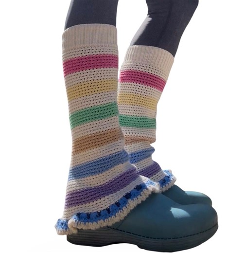 Upcycled Sweater Leg Warmers – Spring Rainbow Crochet Trim, Boho Boot Socks - Etsy