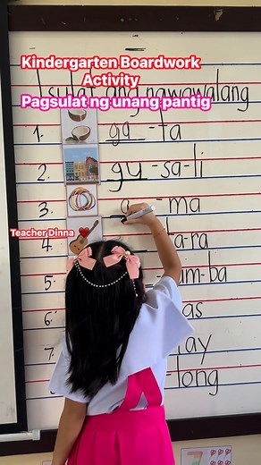 Kindergarten Boardwork Activity 101. Pagsulat ng nawawalang unang pantig na ga ge gi go gu. Good job Kinder Pakwan! 👏👏👏 So proud of you guys! Keep it up! #kindergarten #literacy #writing #achieveyourgoals #achieved #reading #kindergartenteacher #kinder #kindergartenlife #kindergartenjourney #happyvibes #filipinowords @highlight | Kinder Pakwan MsDinna