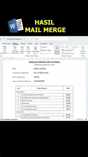 Hasil mail merge di Microsoft Word #fypシ #office #belajarkomputer #belajaroffice #msword