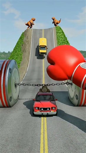 Cars & School Bus vs Chained Hydraulic - BeamNG.drive #beamngdrive #shorts #trending