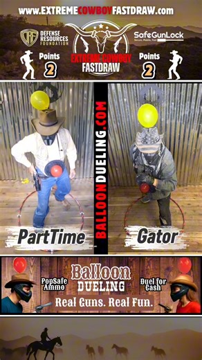 PartTime pulls out a win against Gator #balloondueling #extremecowboyfastdraw #extremesports #extreme #shooting #shootingsports | Extreme Cowboy Fastdraw