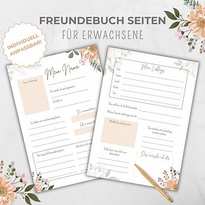 Freundebuch Seiten Erwachsene personalisierbar, Freundschaftsbuch Karten rosa, Gästebuchkarten, Geschenk Geburtstag Abschied, Canva Vorlage - Etsy.de