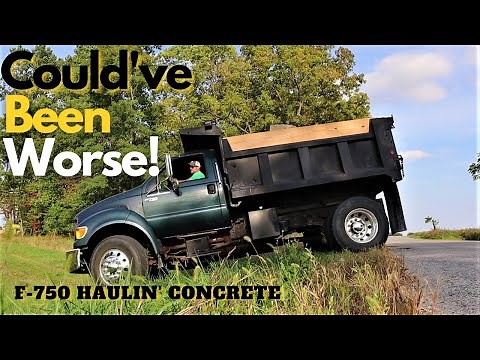 Oops! F-750 Dump Truck Hauling Concrete Away with Volvo EC 55B Mini Excavator Load Out