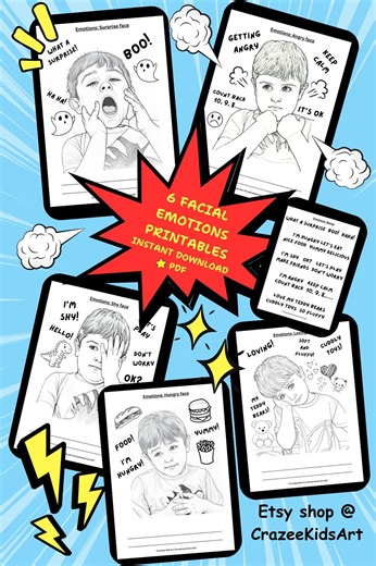 Emotion Faces Printable Worksheets: Feelings Activity for Kids (PDF) - Etsy